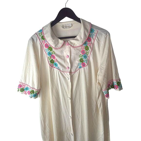 JCPenney Floral Boho Vintage Button Front Nightgown Button Front Knee Length L - Picture 2 of 8
